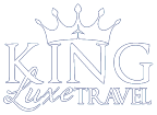 King Luxe Travel logo reverse with drop blue outline