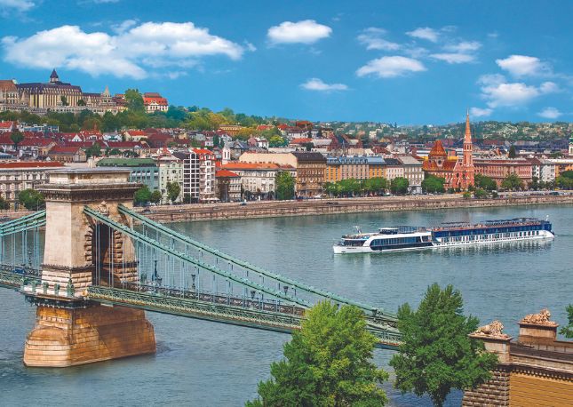 View of AmaWaterways cruise ship on the Danube