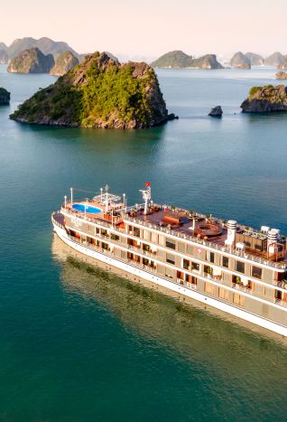 photo of an ocean cruise ship in a exotic destination.
