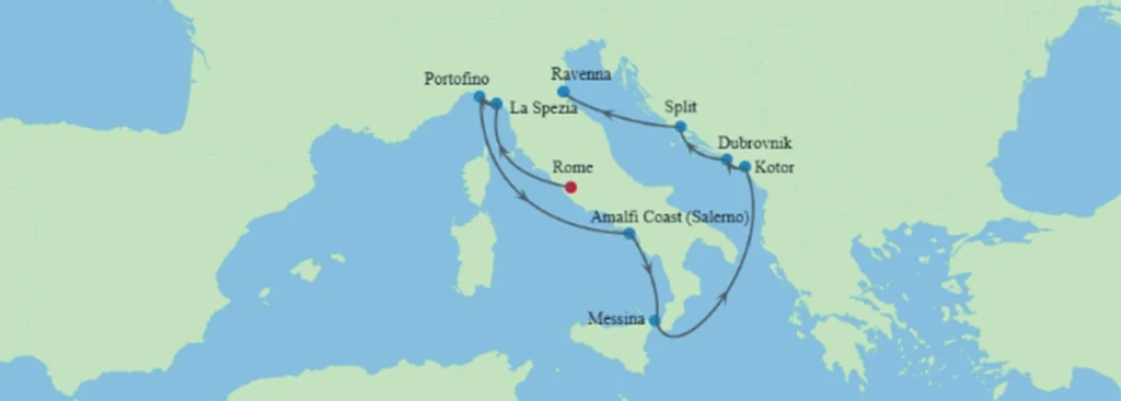 Celebrity cruise map for the Italy and Croatia cruise.
