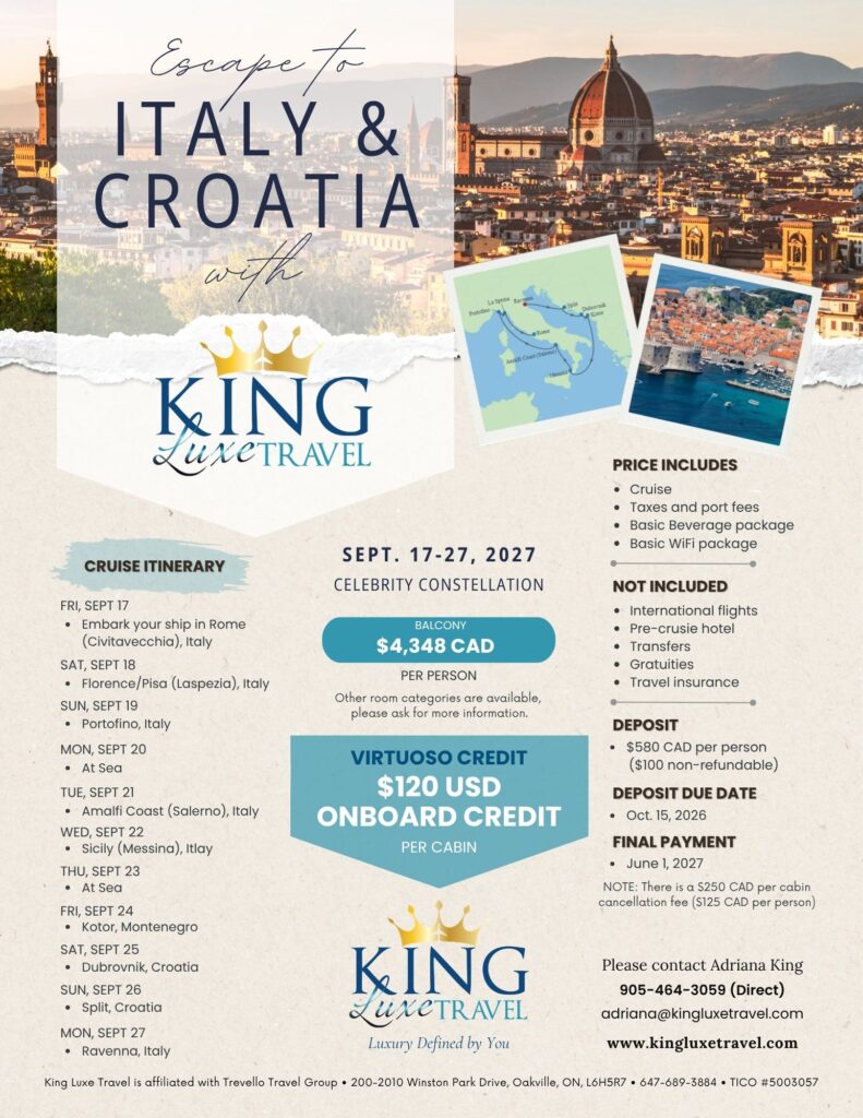 Flyer for King Luxe Travel Italy & Croatia flyer